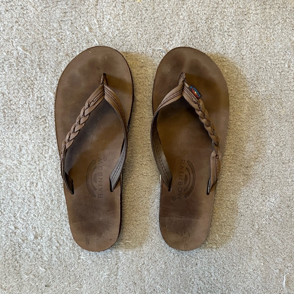 braided rainbow flip flops size 7
